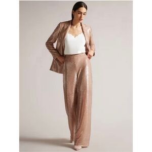 Ted Baker Milleit Matte Sequin Wide Leg Sequin High Rise Pant Light Pink Size 10